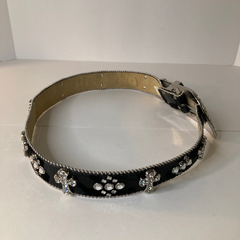 Vintage 1849 Authentic Ranchwear Rhinestone Cross Calfhair Belt 34-L Black 1.5"W - Picture 8 of 12